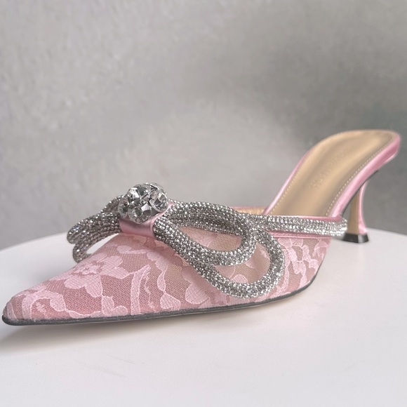 🌺MACH & MACH🌺 Double Bow Floral Lace Mules in Pink Size: 37.5 - Picture 4 of 14
